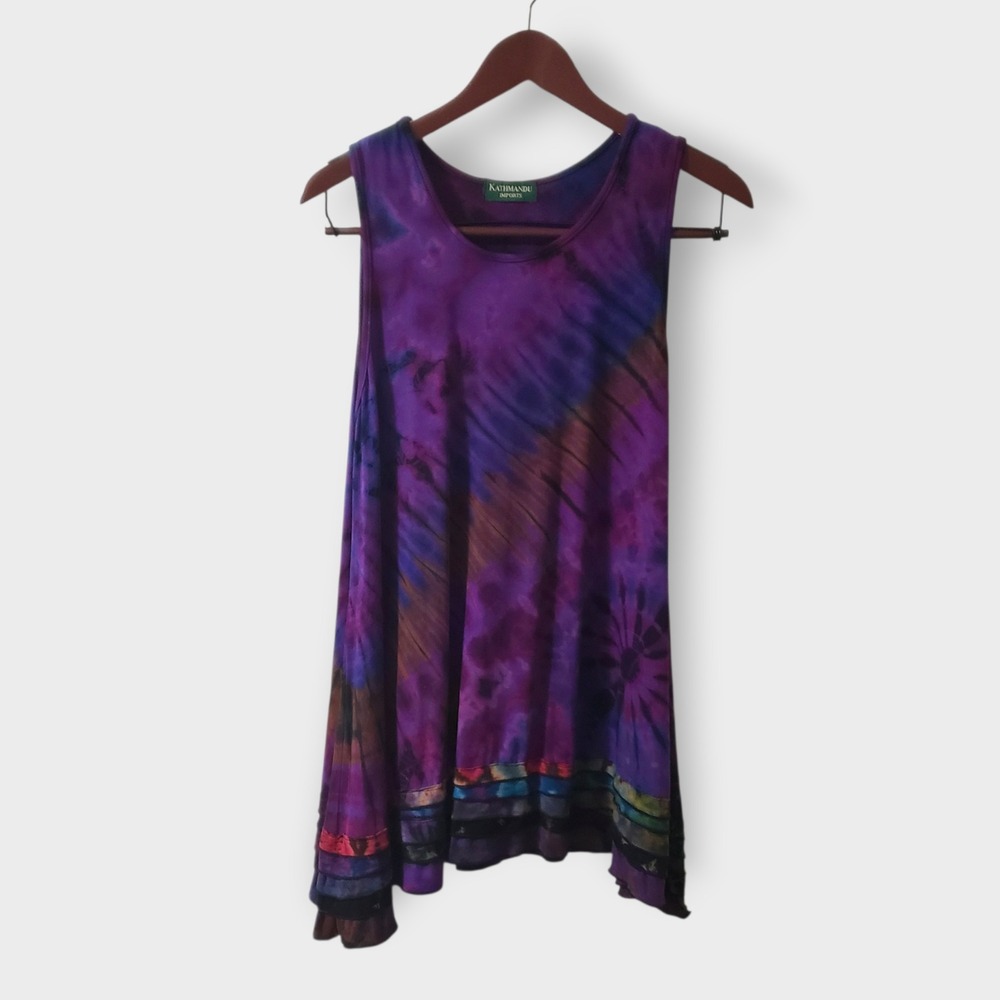Kathmandu Imports Purple Tie Dye Asymmetric Tunic Tank Top Standard Size Boho